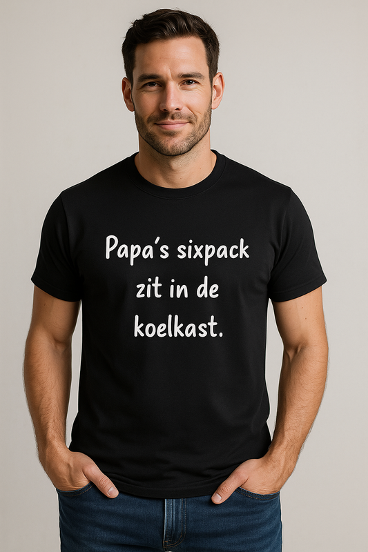 T-shirt papa's sixpack zit in de koelkast.